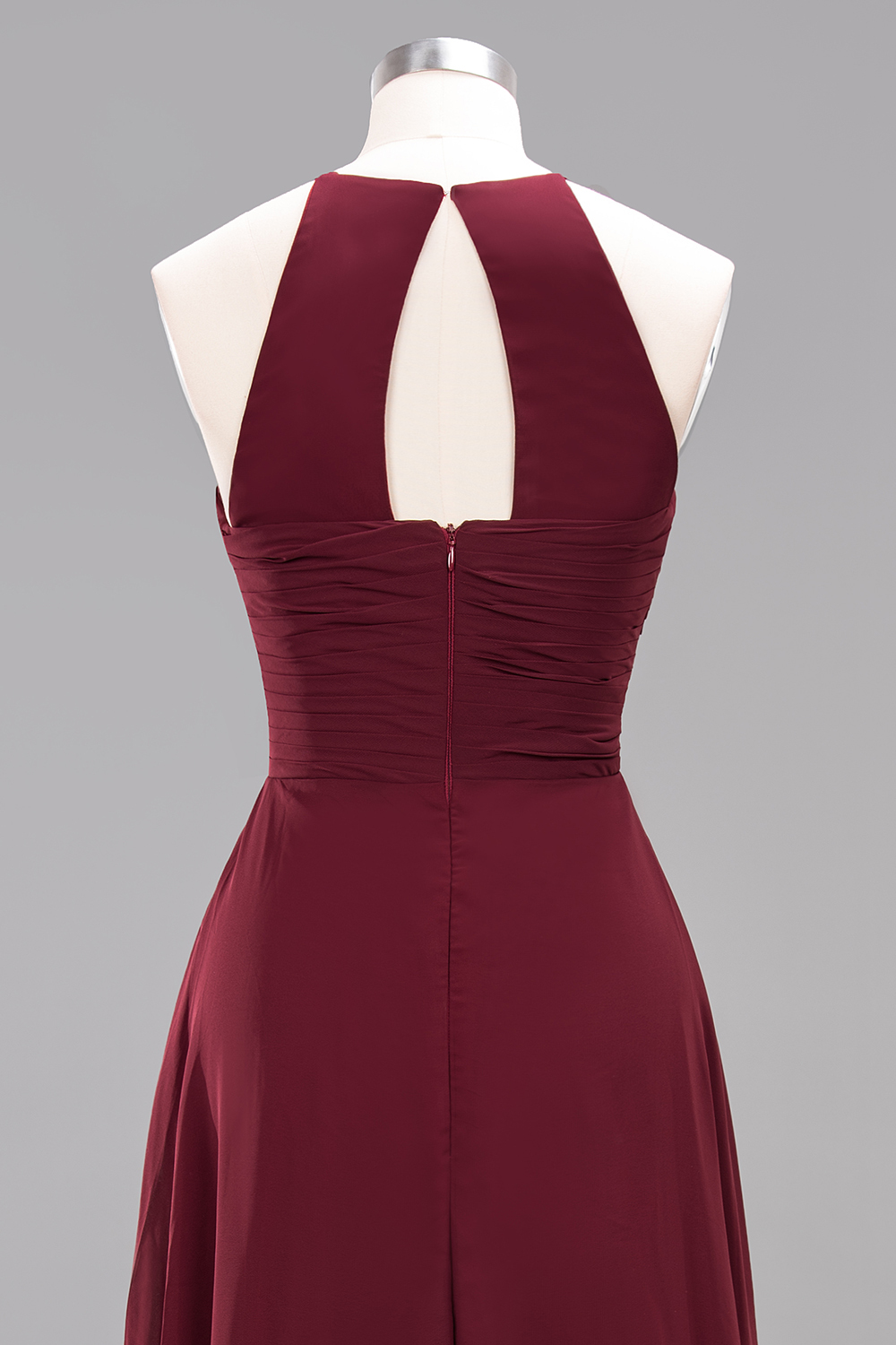 Long A-Line Halter Ruffles Floor-Length Chiffon Bridesmaid Dress - YESBABYONLINE