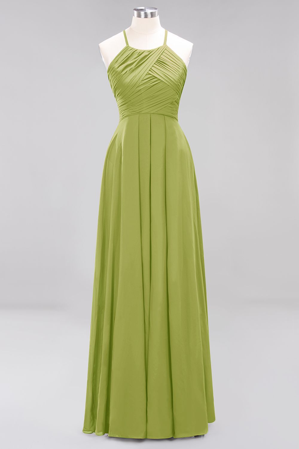 Long A-Line Halter Ruffles Floor-Length Chiffon Bridesmaid Dress - YESBABYONLINE