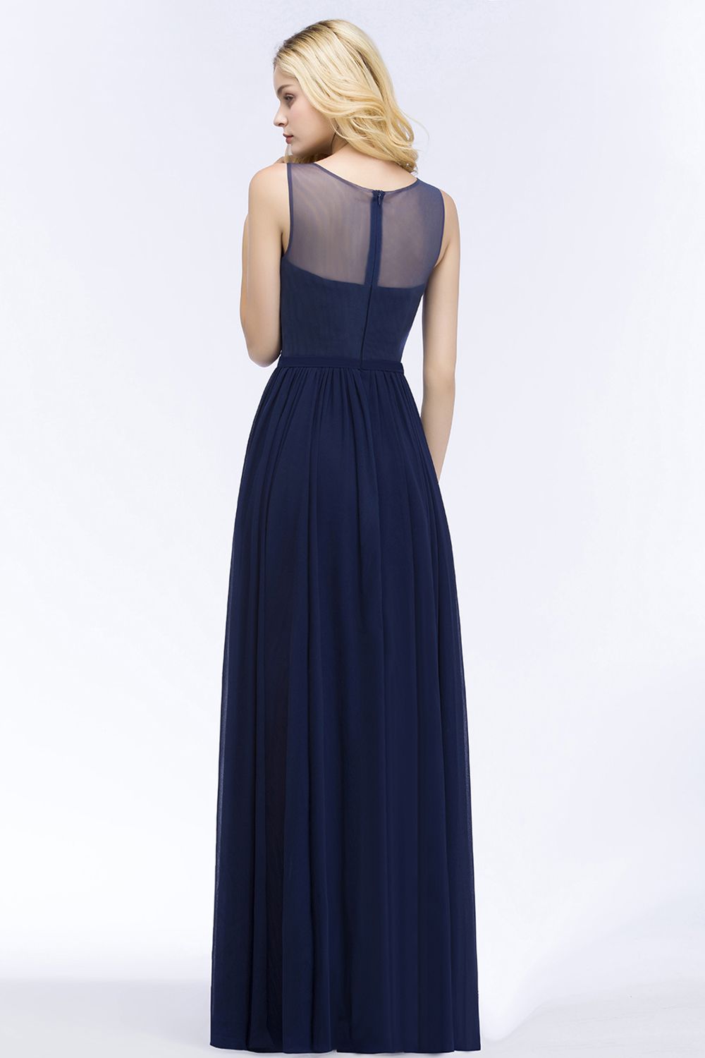 Long A line Appliques Lace Scoop Sleeveless Floor Length Bridesmaid Dresses - YESBABYONLINE