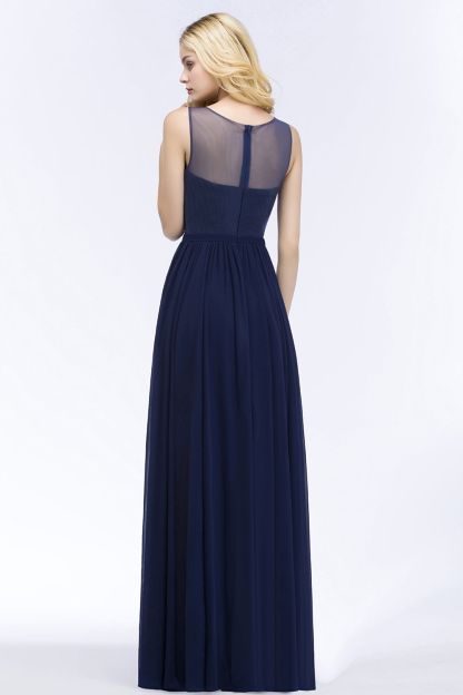 Long A line Appliques Lace Scoop Sleeveless Floor Length Bridesmaid Dresses - YESBABYONLINE