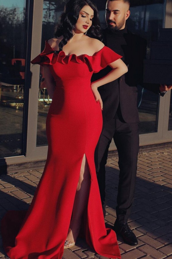 Off the Shoulder Red Prom Dresses Evening dresses long - YESBABYONLINE