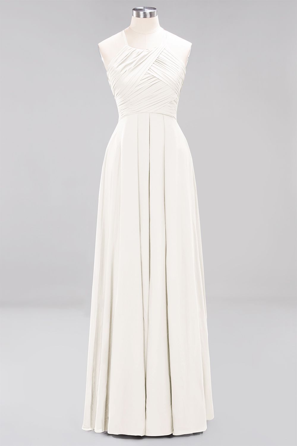 Long A-Line Halter Ruffles Floor-Length Chiffon Bridesmaid Dress - YESBABYONLINE