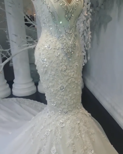 Charming Long Mermaid Sweetheart Tulle Sleeveless Wedding Dresses - YESBABYONLINE