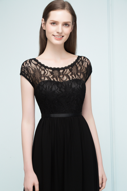 Long A Line Lace Floor Length Chiffon Bridesmaid Dresses - YESBABYONLINE