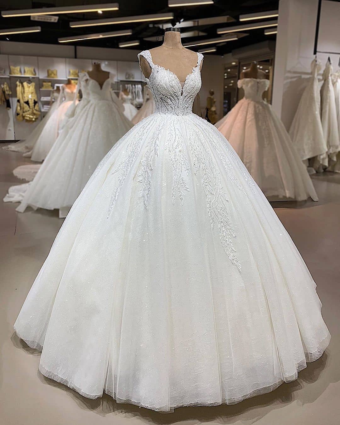 Straps Sweetheart Beaded Floor Length Ball Gown Wedding Dresses - YESBABYONLINE
