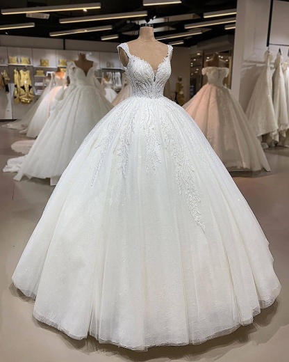 Straps Sweetheart Beaded Floor Length Ball Gown Wedding Dresses - YESBABYONLINE