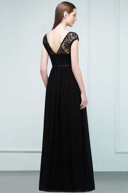 Long A Line Lace Floor Length Chiffon Bridesmaid Dresses - YESBABYONLINE