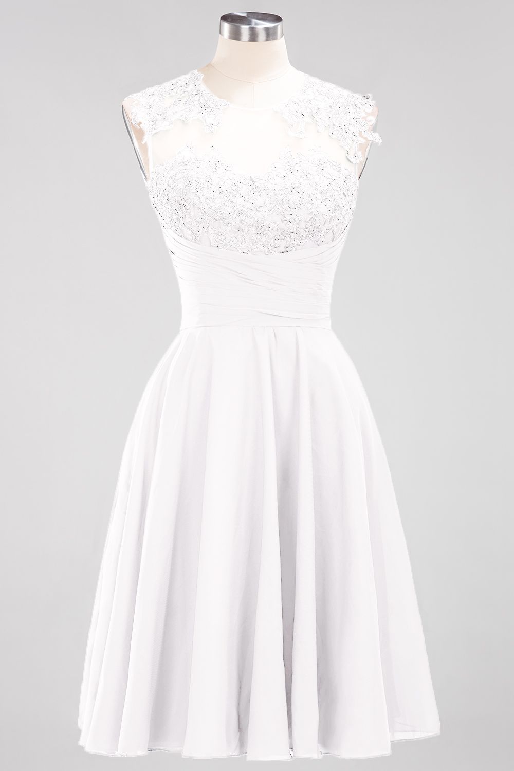 Short A-line Appliques Lace Sleeveless Knee-Length Bridesmaid Dresses with Ruffles - YESBABYONLINE