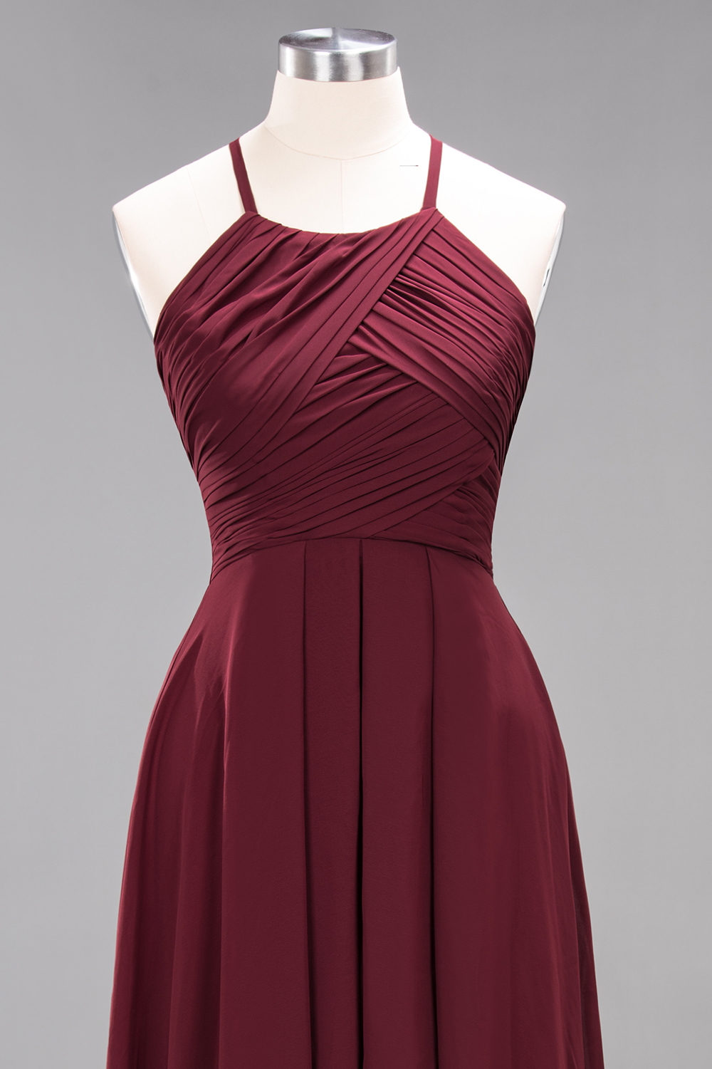 Long A-Line Halter Ruffles Floor-Length Chiffon Bridesmaid Dress - YESBABYONLINE
