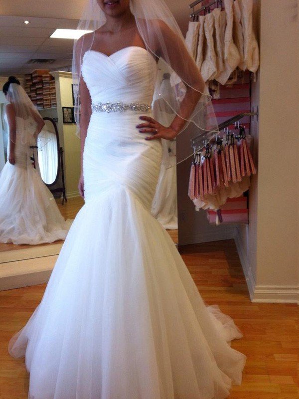 Long Mermaid Sweetheart Tulle Floor-Length Sleeveless Wedding Dresses - YESBABYONLINE