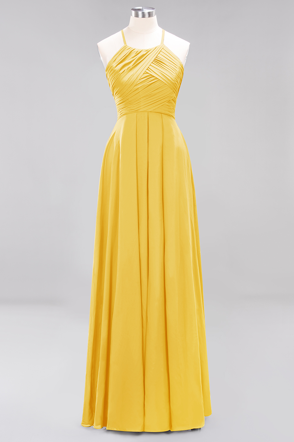 Long A-Line Halter Ruffles Floor-Length Chiffon Bridesmaid Dress - YESBABYONLINE