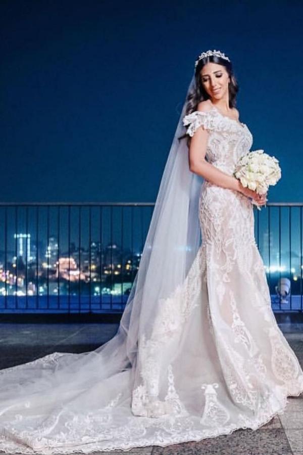 Elegant Long Off The Shoulder Lace Appliques Mermaid Wedding Dresses - YESBABYONLINE