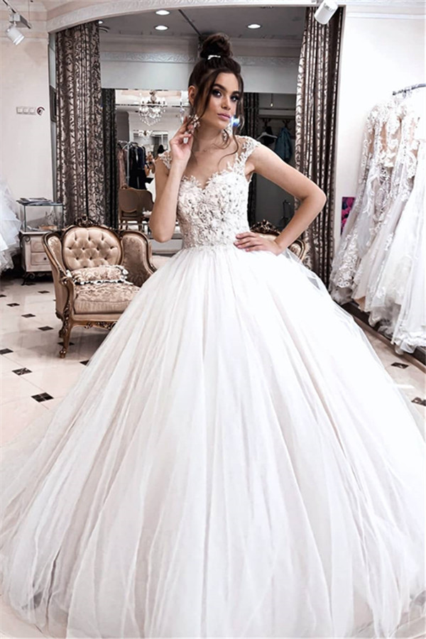 Straps Sweetheart Beaded Floor Length Ball Gown Wedding Dresses - YESBABYONLINE