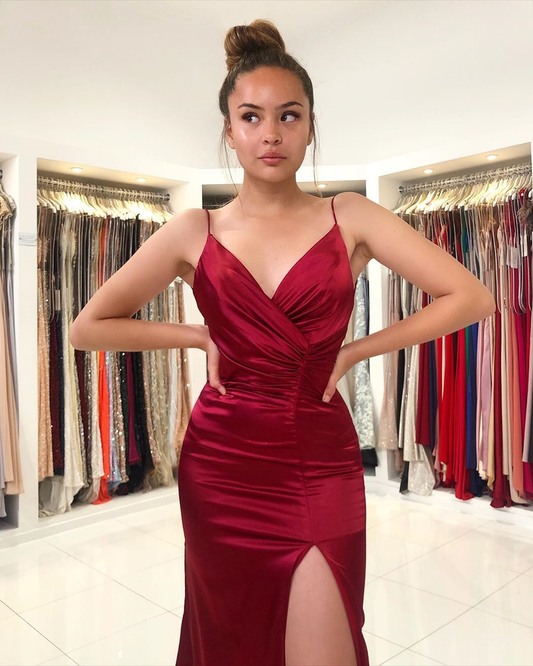 Simple Long Mermaid V-neck Floor-length Open Back Prom Dress with Slit - YESBABYONLINE