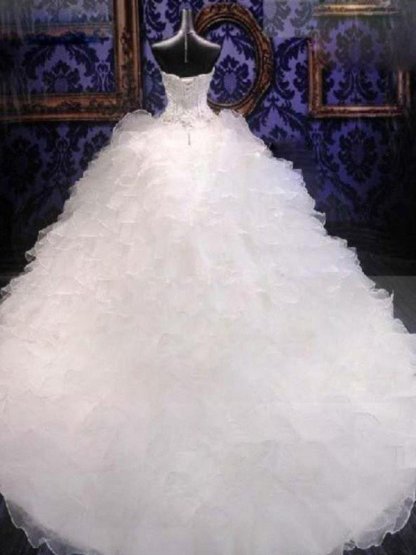 Long Ball Gown Sweetheart Organza Beaded Sleeveless Wedding Dresses - YESBABYONLINE