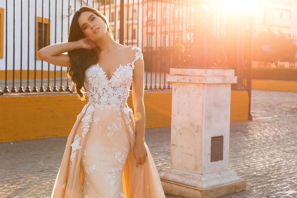 Long Mermaid Sweetheart Tulle Lace Backless Wedding Dress With Detachable Train - YESBABYONLINE