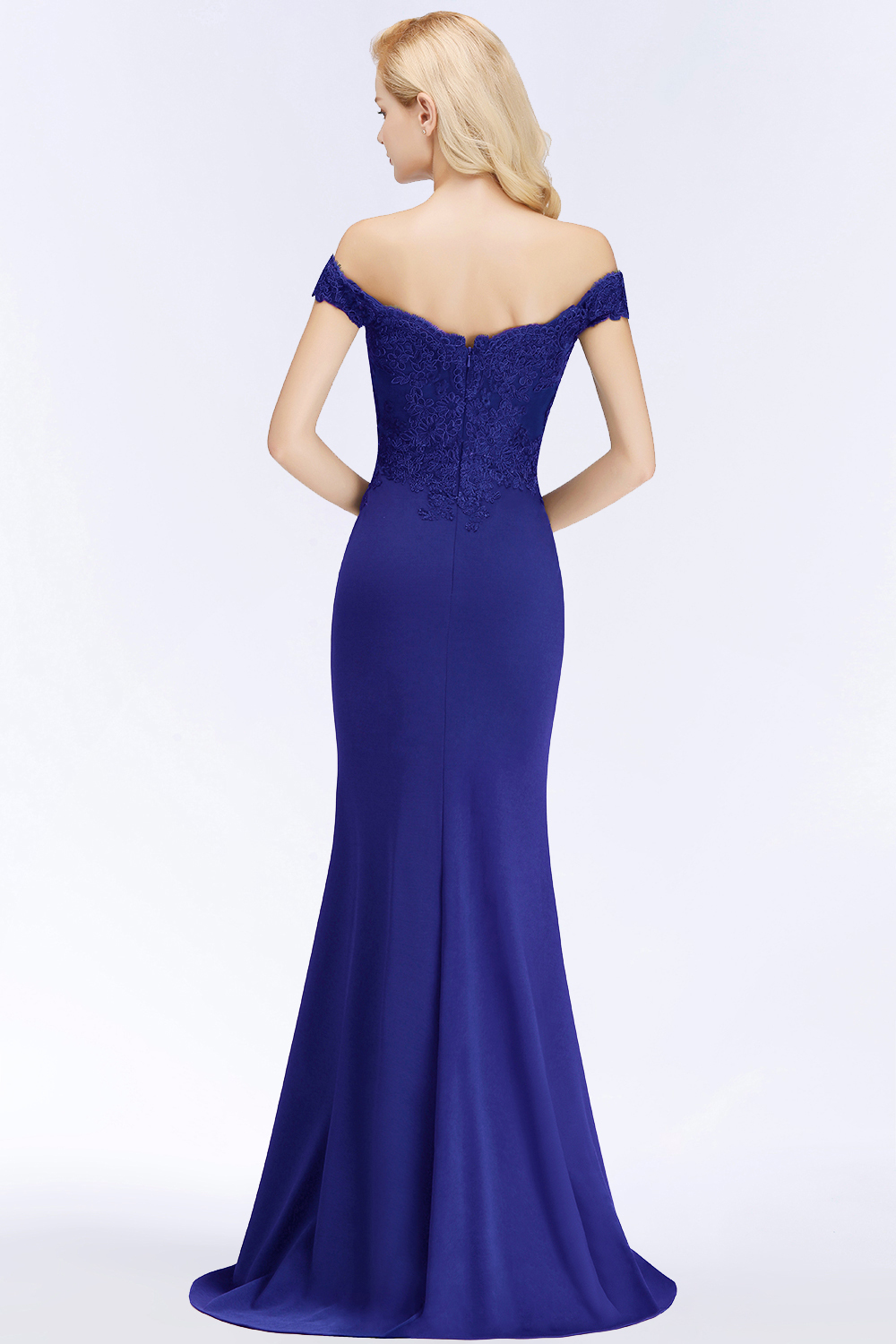 Elegant Long Mermaid Off The Shoulder Satin Appliques Lace Floor Length Bridesmaid Dresses - YESBABYONLINE