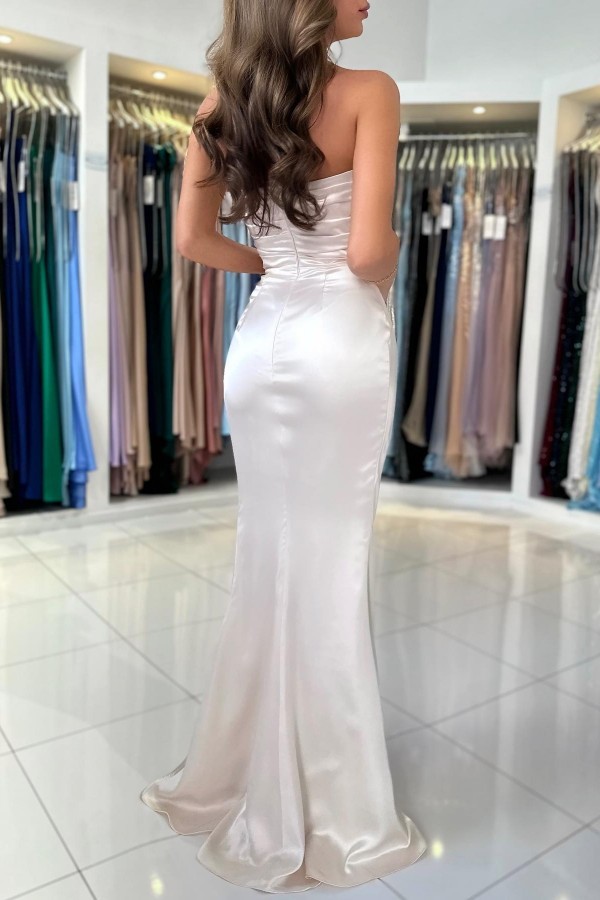 Lace Appliques Satin Mermaid Prom Dresses with Slit main image 1