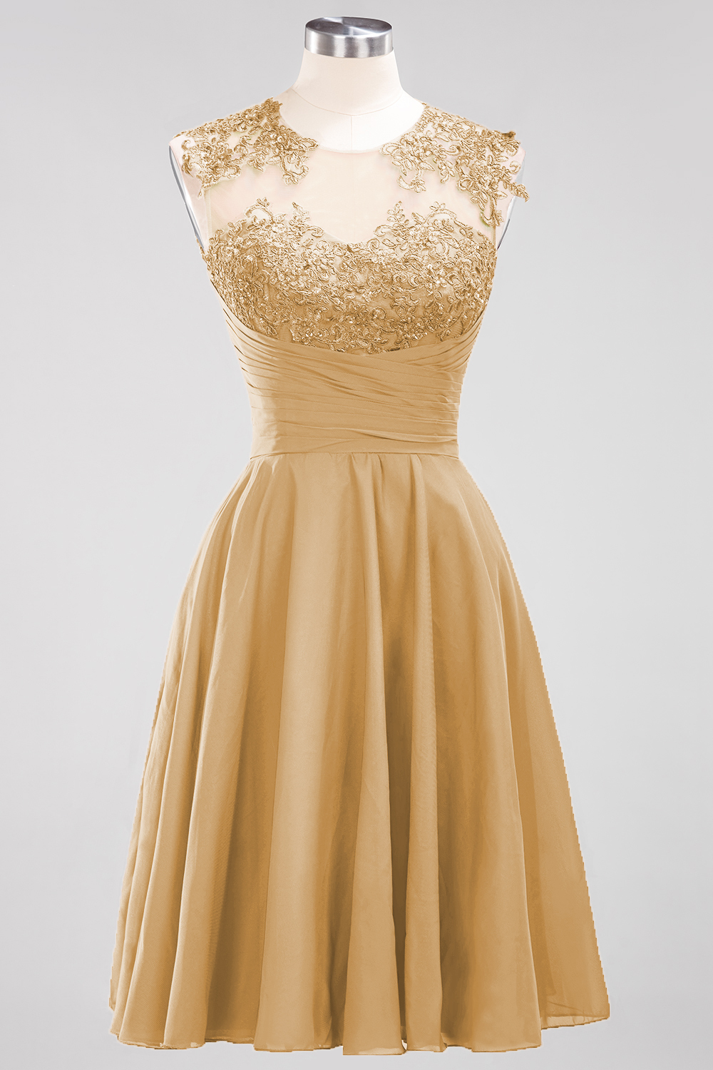 Short A-line Appliques Lace Sleeveless Knee-Length Bridesmaid Dresses with Ruffles - YESBABYONLINE