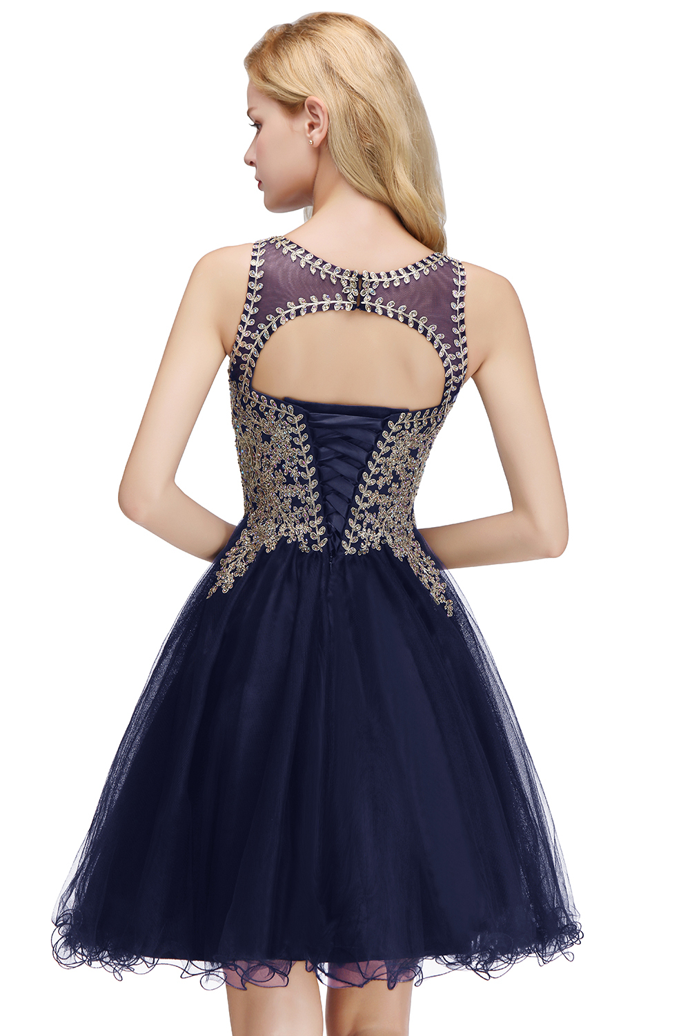 Short A-line Tulle Lace Homecoming Dress with Beadings - YESBABYONLINE
