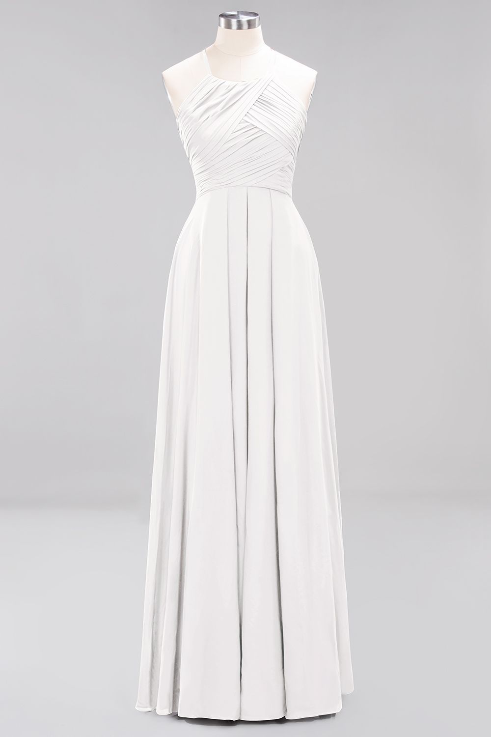 Long A-Line Halter Ruffles Floor-Length Chiffon Bridesmaid Dress - YESBABYONLINE