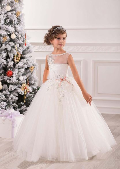 Long A-line Princess Sleeveless Tulle Flower Girl Dress - YESBABYONLINE