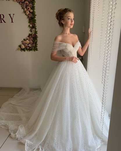 Sexy Long Off The Shoulder Sweetheart Backless Tulle A Line Wedding Dresses - YESBABYONLINE