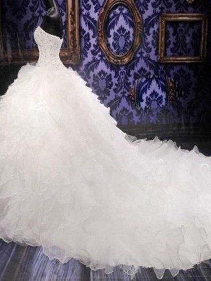 Long Ball Gown Sweetheart Organza Beaded Sleeveless Wedding Dresses - YESBABYONLINE