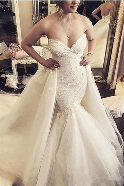 Luxurious Long Mermaid Sweetheart Sleeveless Open Back Wedding Dress - YESBABYONLINE