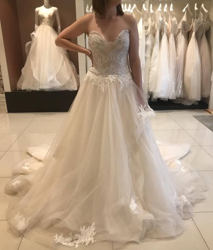 Long Sweetheart A-line Floor-length Lace Tulle Wedding Dresses - YESBABYONLINE
