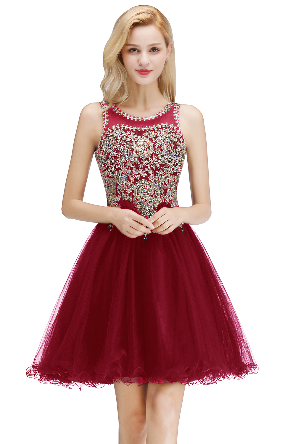 Short A-line Tulle Lace Homecoming Dress with Beadings - YESBABYONLINE