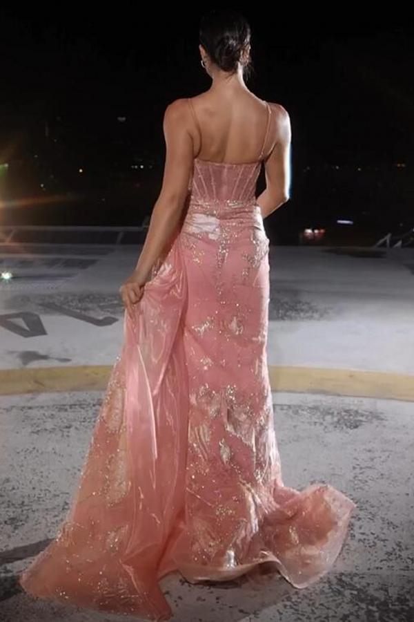 Beautiful Long Spaghetti Straps Sleeveless Mermaid Sequined Prom Dresses with Split - YESBABYONLINE