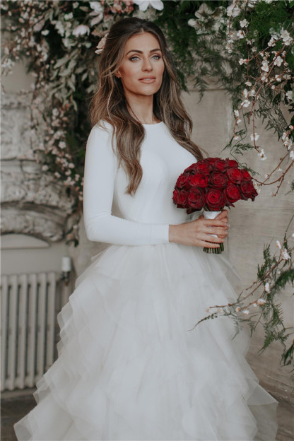 White Long A-line Tulle Sleeveless Open Back Wedding Dresses with Sleeves - YESBABYONLINE