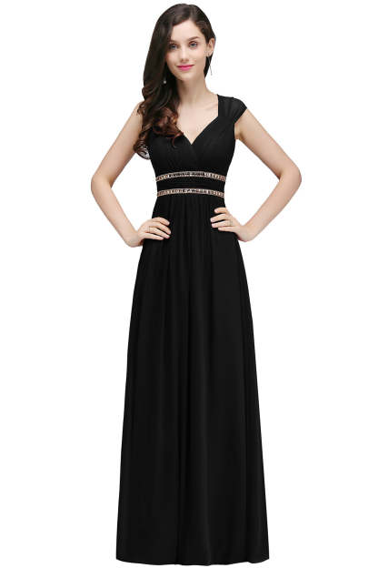 V Neck A Line Off The Shoulder Chiffon Long Bridesmaid Dress - YESBABYONLINE