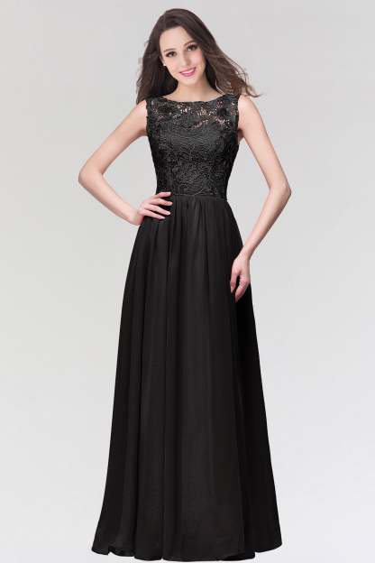 Long Chiffon Lace Sleeveless A Line Ruched Bridesmaid Dress - YESBABYONLINE