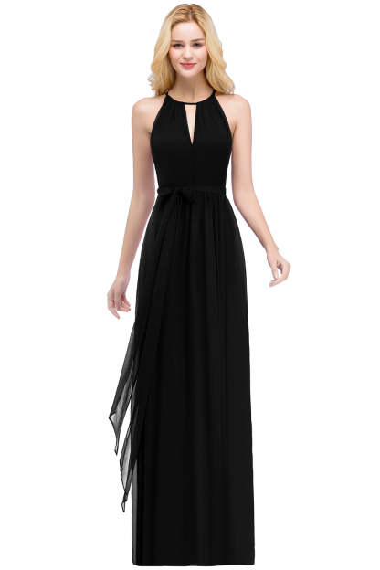 Long A line Halter Chiffon Ruffle Floor Length Bridesmaid Dress - YESBABYONLINE
