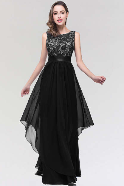 Long Scoop Neck Off The Shoulder Chiffon Formal Dress with Appliques Lace - YESBABYONLINE