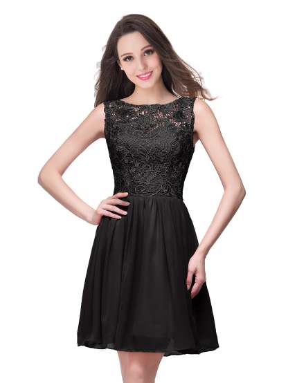 Short A line Lace Sleeveless Chiffon Homecoming Dress - YESBABYONLINE