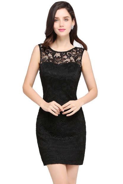 Short Mermaid Scoop Neck Lace Knee Length Formal Dress - YESBABYONLINE