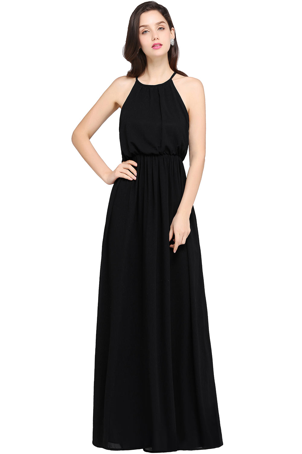 Casual Long Halter Chiffon Floor Length A Line Bridesmaid Dress - YESBABYONLINE