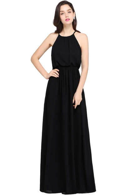 Casual Long Halter Chiffon Floor Length A Line Bridesmaid Dress - YESBABYONLINE