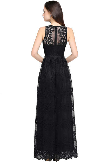 Long A Line Lace V Neck Sleveless Floor Length Evening Dress - YESBABYONLINE
