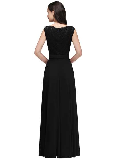 Long A Line Floral Lace Floor Length Sleeveless Chiffon Bridesmaid Dress - YESBABYONLINE