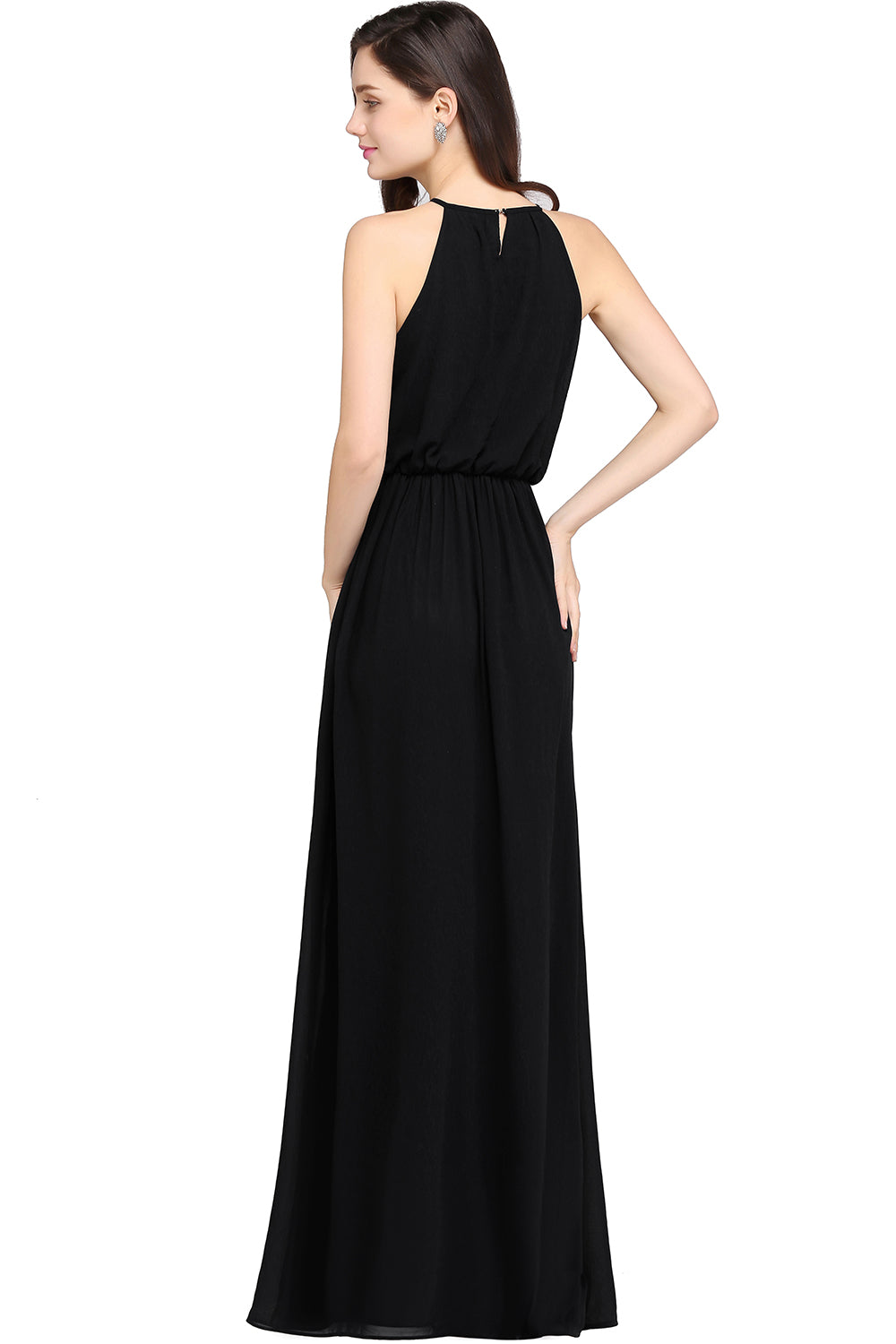 Casual Long Halter Chiffon Floor Length A Line Bridesmaid Dress - YESBABYONLINE