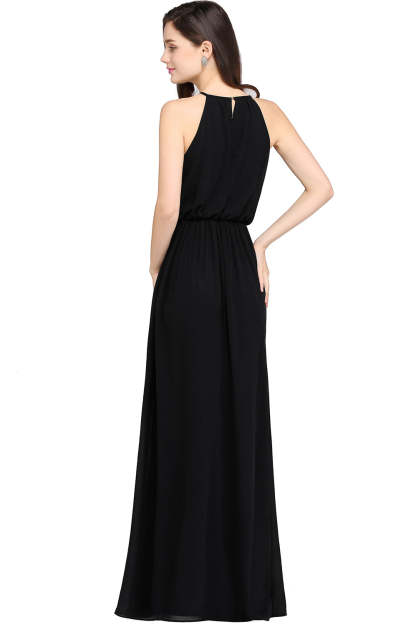 Casual Long Halter Chiffon Floor Length A Line Bridesmaid Dress - YESBABYONLINE