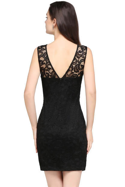 Short Mermaid Scoop Neck Lace Knee Length Formal Dress - YESBABYONLINE