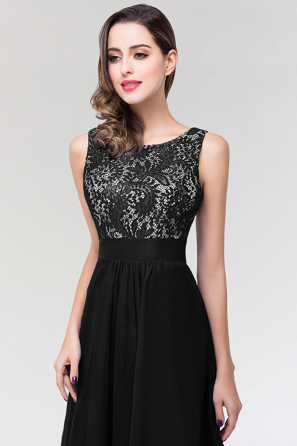 Long Scoop Neck Off The Shoulder Chiffon Formal Dress with Appliques Lace - YESBABYONLINE