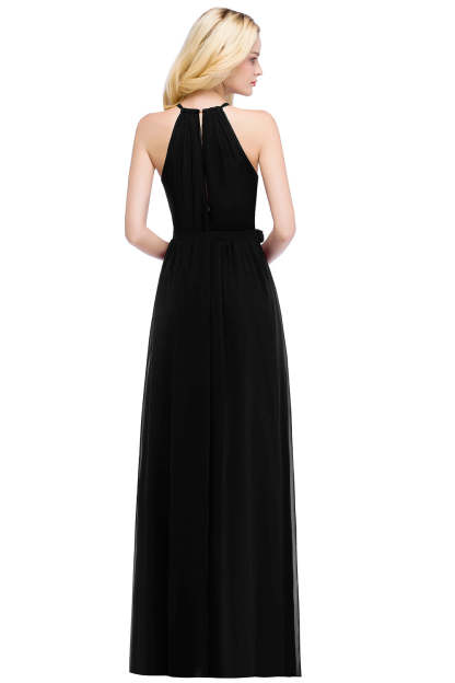 Long A line Halter Chiffon Ruffle Floor Length Bridesmaid Dress - YESBABYONLINE