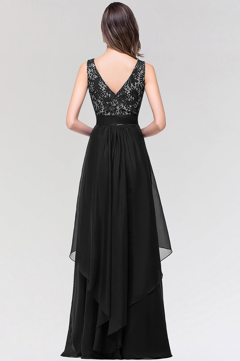 Long Scoop Neck Off The Shoulder Chiffon Formal Dress with Appliques Lace - YESBABYONLINE