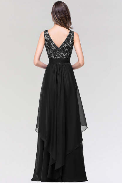 Long Scoop Neck Off The Shoulder Chiffon Formal Dress with Appliques Lace - YESBABYONLINE